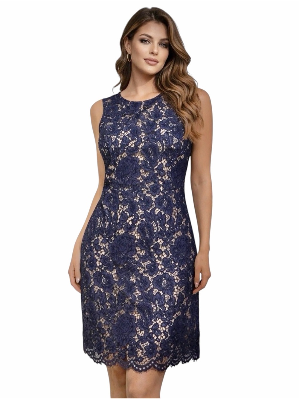 Vince Camuto Women’s Navy Floral Lace Sleeveless Sheath Cocktail Dress Size 12